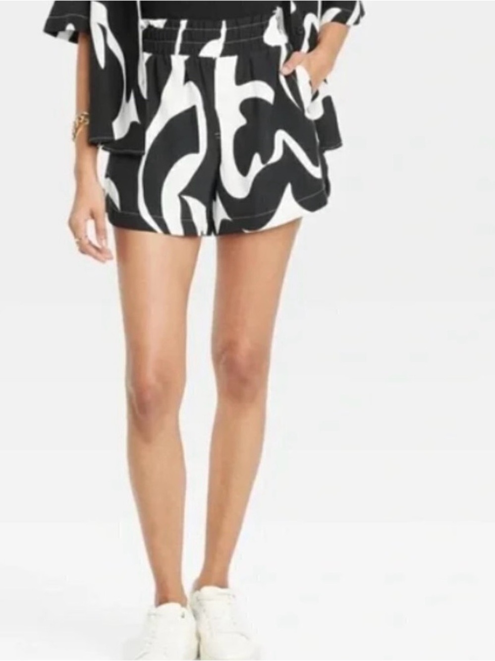 a new day Black & White Abstract Print Shorts